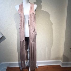 Jessica Simpson light pink velvet fringe vest
